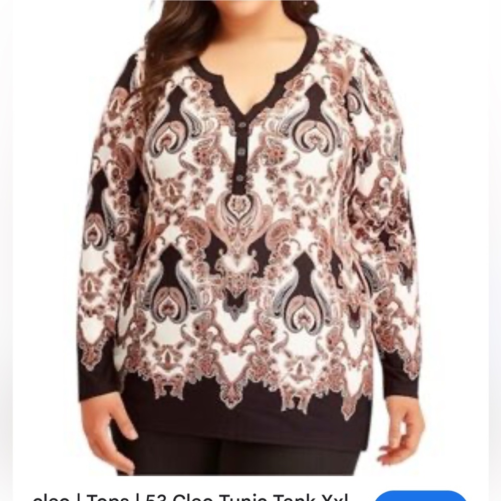 CLEO Long Sleeve Paisley Tunic Top - brown and black